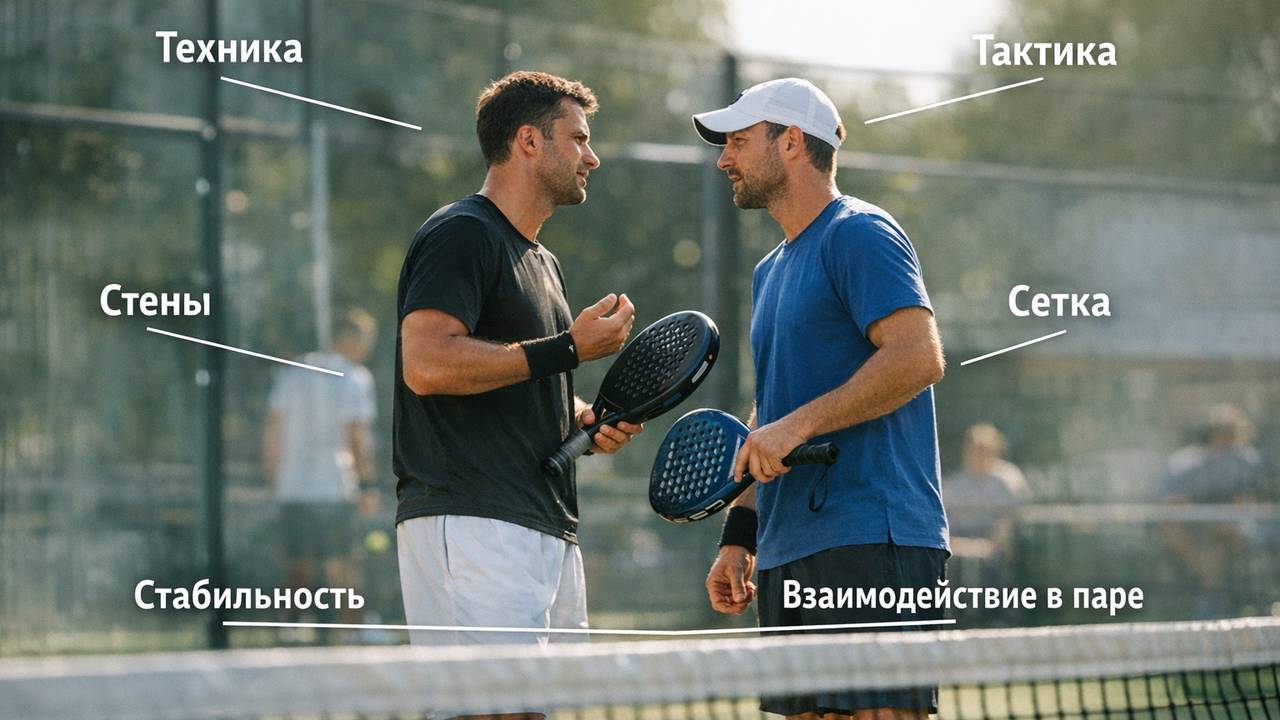 уровень игры в падел по ключевым навыкам