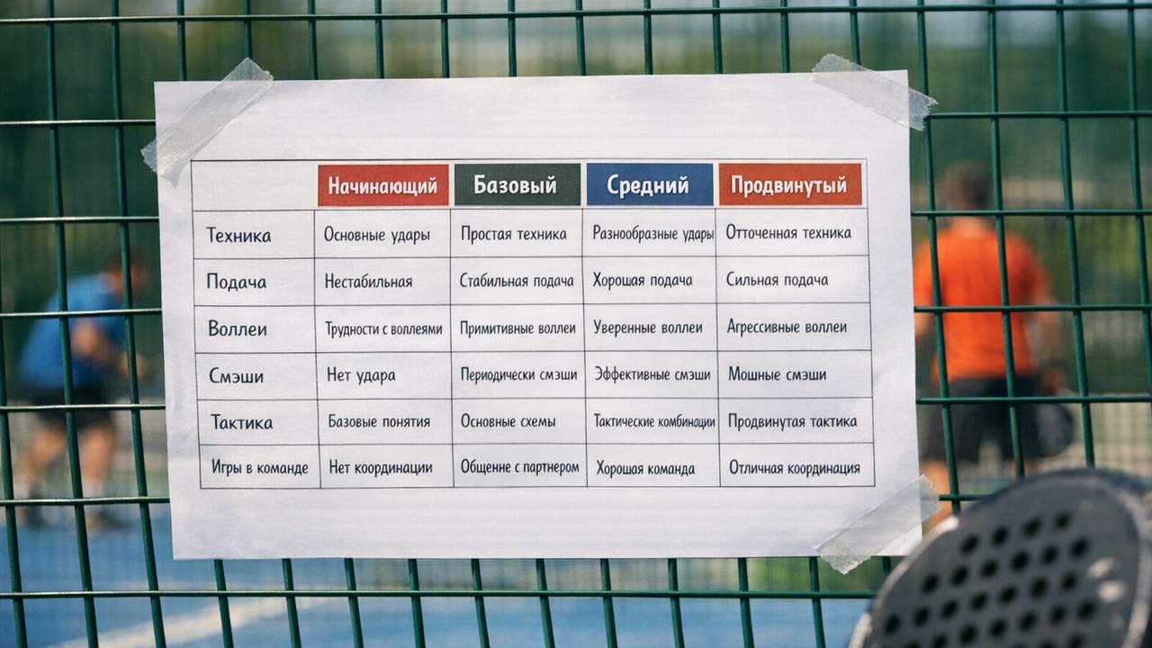 как определить уровень игры в падел таблица