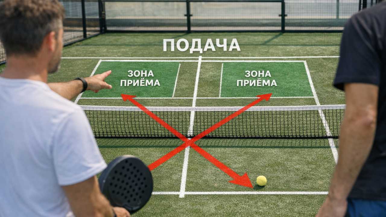 правила подачи в паделе схема корта